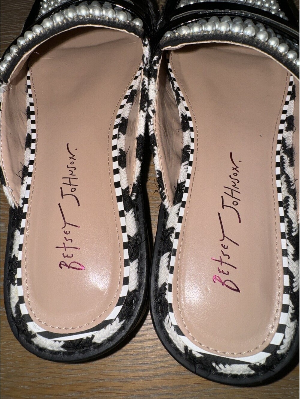 Betsey Johnson Ronin Womens Size 8 Pearl Rhinestone Houndstooth Mule Loafer - Picture 5 of 6